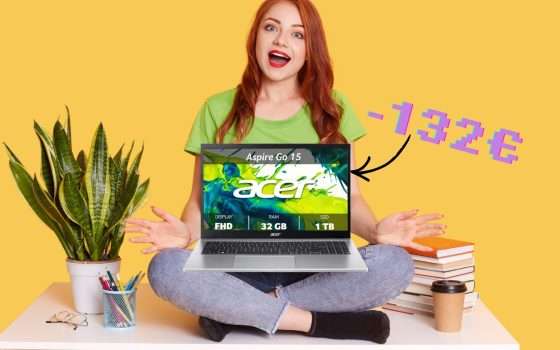 L'acer Aspire Go 15 con Ryzen 5, 32GB di RAM e SSD da 1TB è in super promo