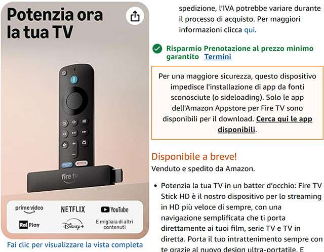 La nuova Fire TV Stick HD impedisce il sideloading delle app