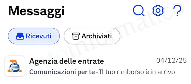 Il messaggio dell'Agenzia delle Entrate nell'app IO
