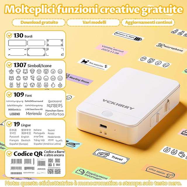 Le etichette stampate possono essere personalizzate via app