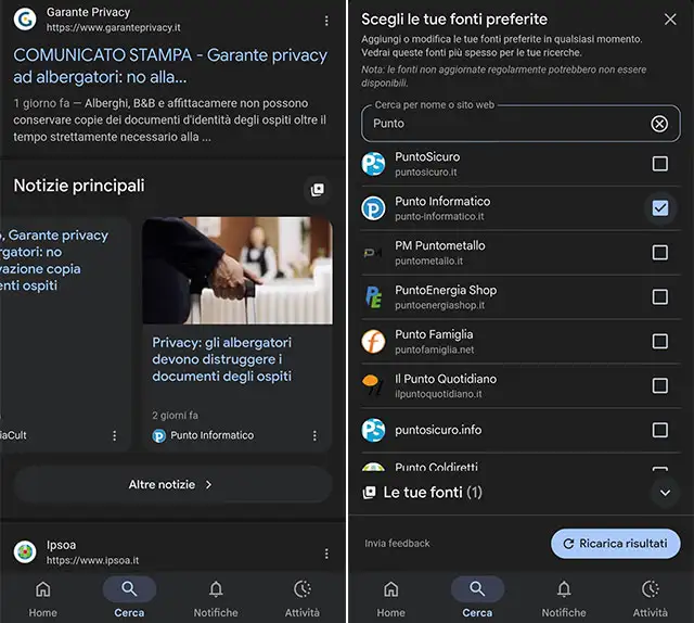 Le notizie dalla Fonti Preferite su Google
