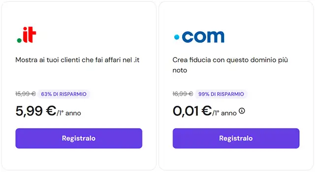 Le promozioni di Hostinger sui domini .it e .com