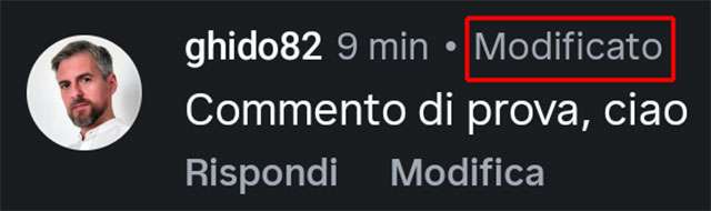 Un commento modificato su Instagram con la sua etichetta