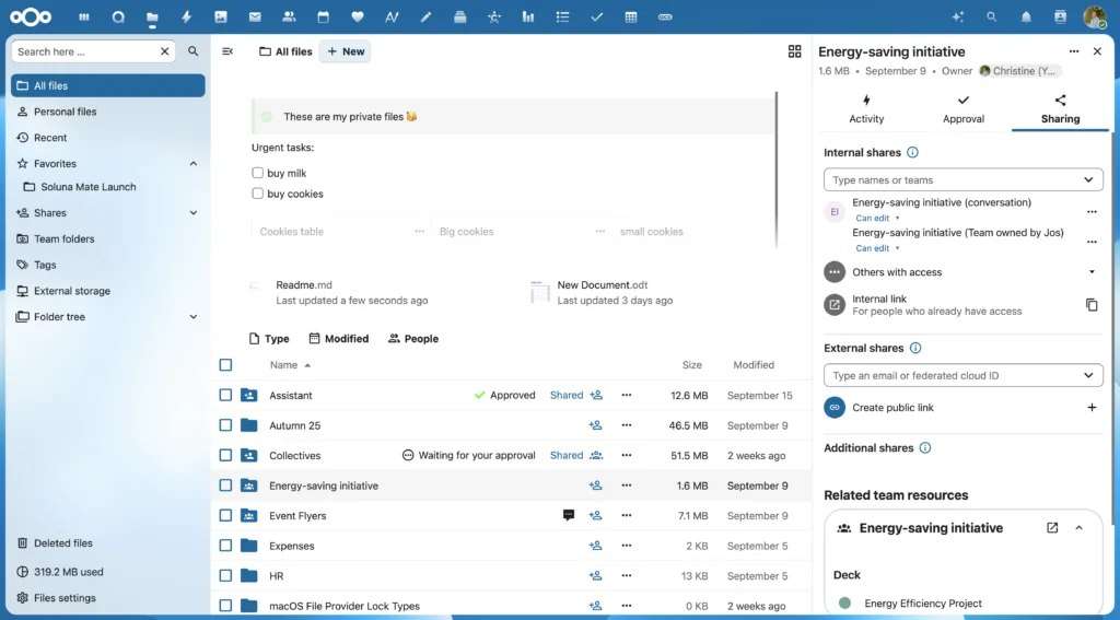 Dashboard Files Nextcloud ONLYOFFICE
