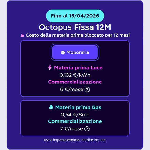 La tariffa Fissa 12M di Octopus Energy che blocca il prezzo di luce e gas per un anno