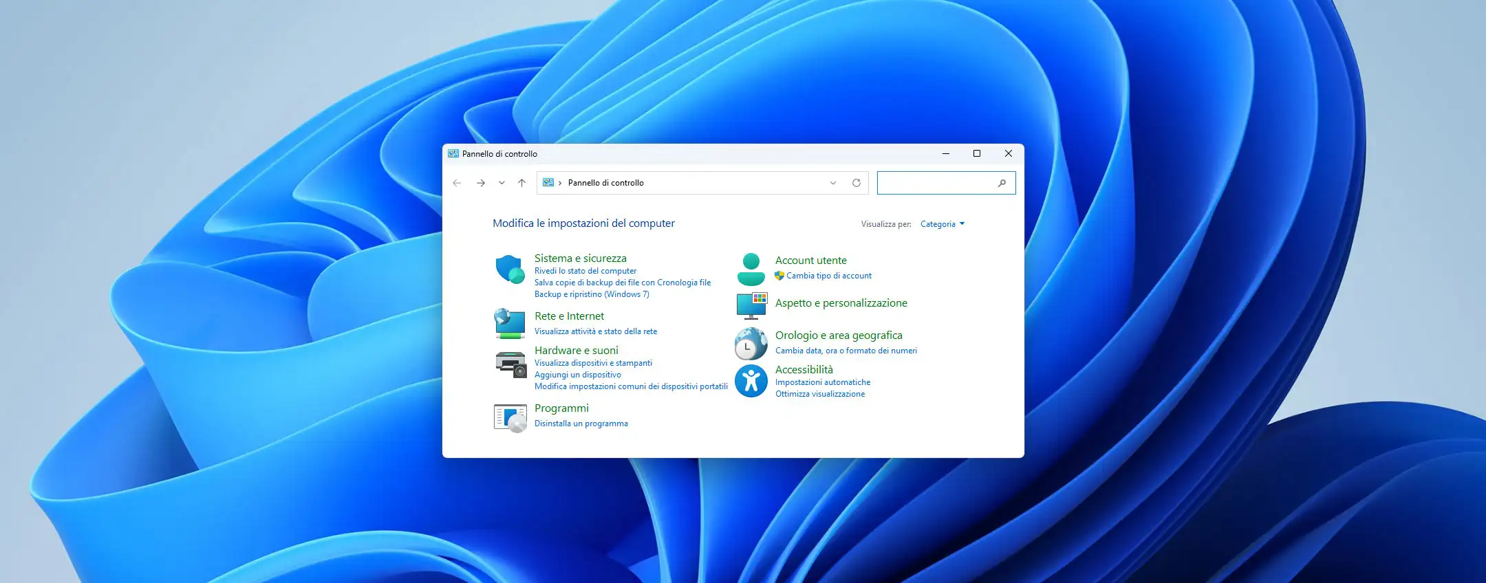 Windows 11, Pannello di controllo
