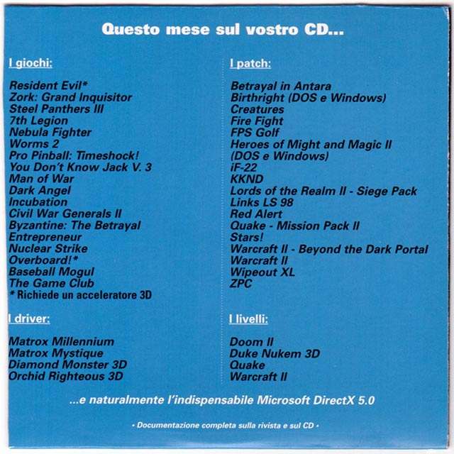 I contenuti del disco allegato a PC Gamer nel dicembre 1997