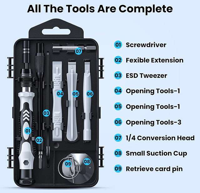 Gli strumenti inclusi nel set cacciaviti di precisione 115-in-1