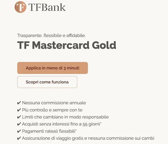 tf mastercard gold carta di credito