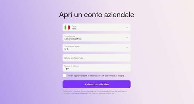 vivid money apertura conto aziendale