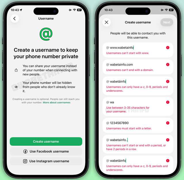 La scelta degli username (nomi utente) è in distribuzione su WhatsApp