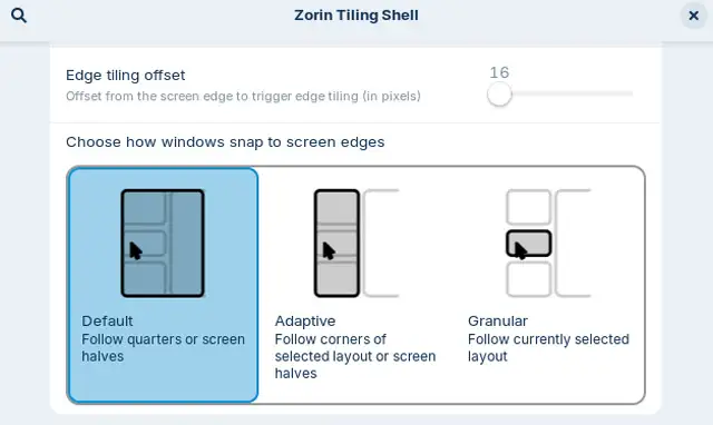 Le nuove opzioni di Tiling presenti in Zorin OS 18.1
