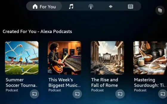 Alexa Plus genera podcast AI su qualsiasi tema con due conduttori