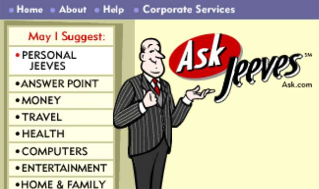 La homepage di Ask.com nel maggio 2000