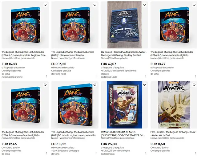 Copie masterizzate di The Legend of Aang: The Last Airbender in vendita su eBay