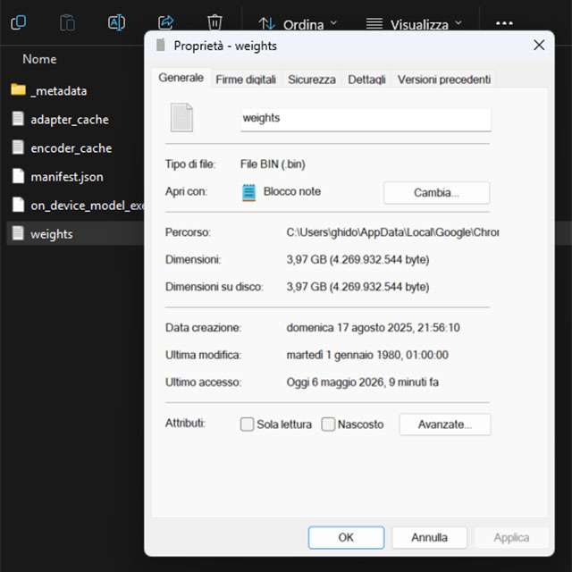 Il modello AI da quasi 4 GB scaricato di nascosto da Chrome