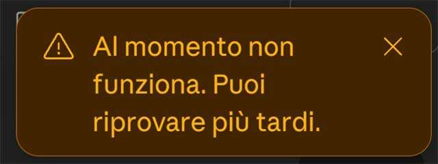 Il messaggio d'errore mostrato da Claude