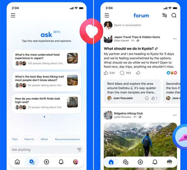 Screenshot per la nuova app Forum di Meta
