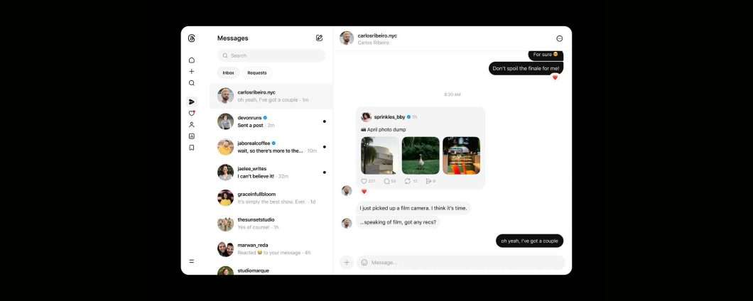 Threads aggiunge i messaggi privati sul web, finalmente!