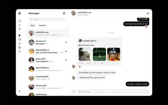 Threads aggiunge i messaggi privati sul web, finalmente!