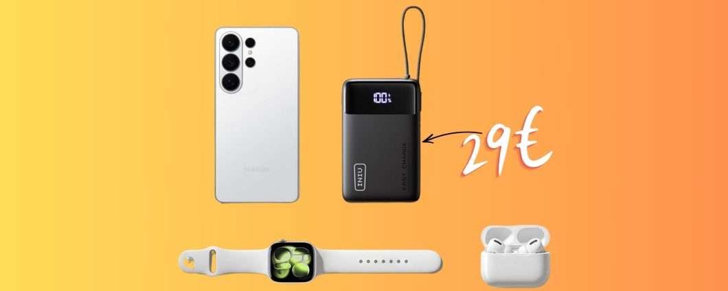 Mini Power Bank da 45W con cavo incorporato e capacità da 20000mAh (29€)