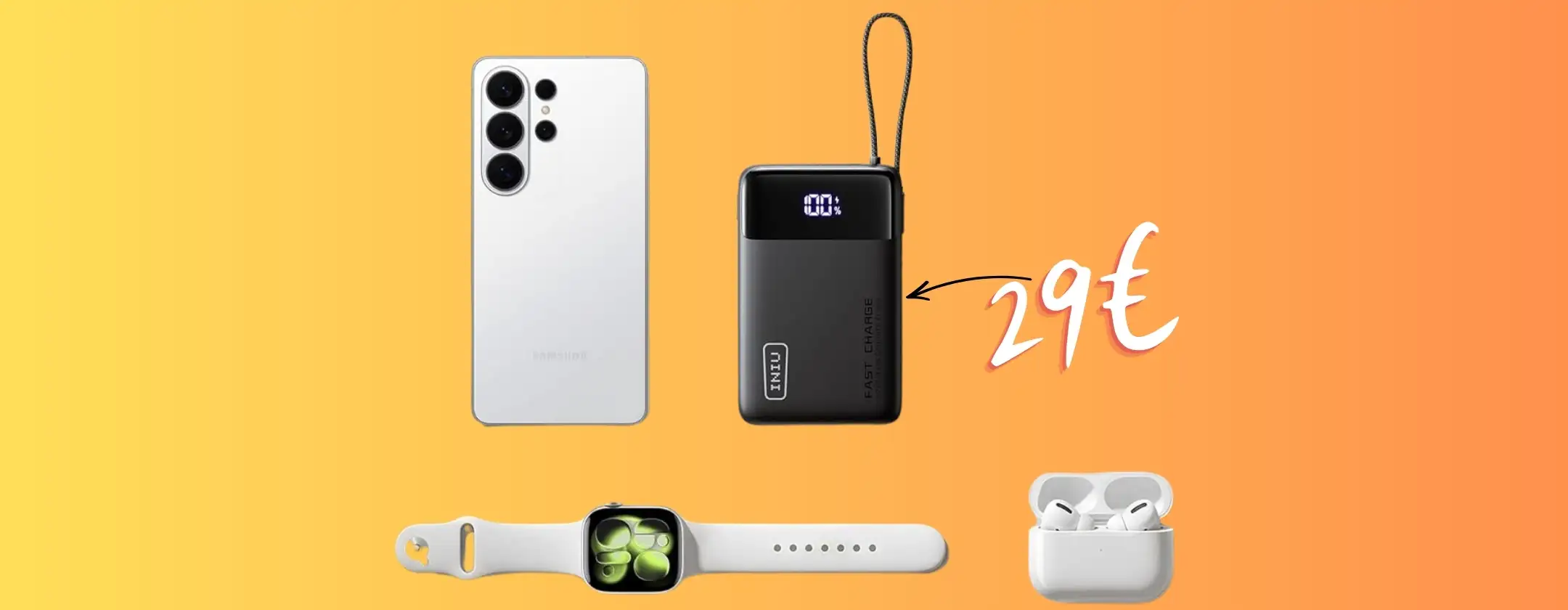 Mini Power Bank da 45W con cavo incorporato e capacità da 20000mAh (29€)
