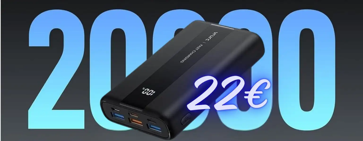 Copertina: Power Bank potentissimo da 20000 mAh, con 4 uscite veloci, a soli 22€