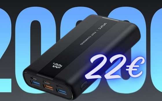 Power Bank potentissimo da 20000 mAh, con 4 uscite veloci, a soli 22€