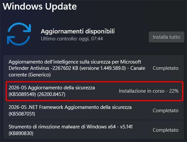 L'aggiornamento KB5089549 per Windows 11