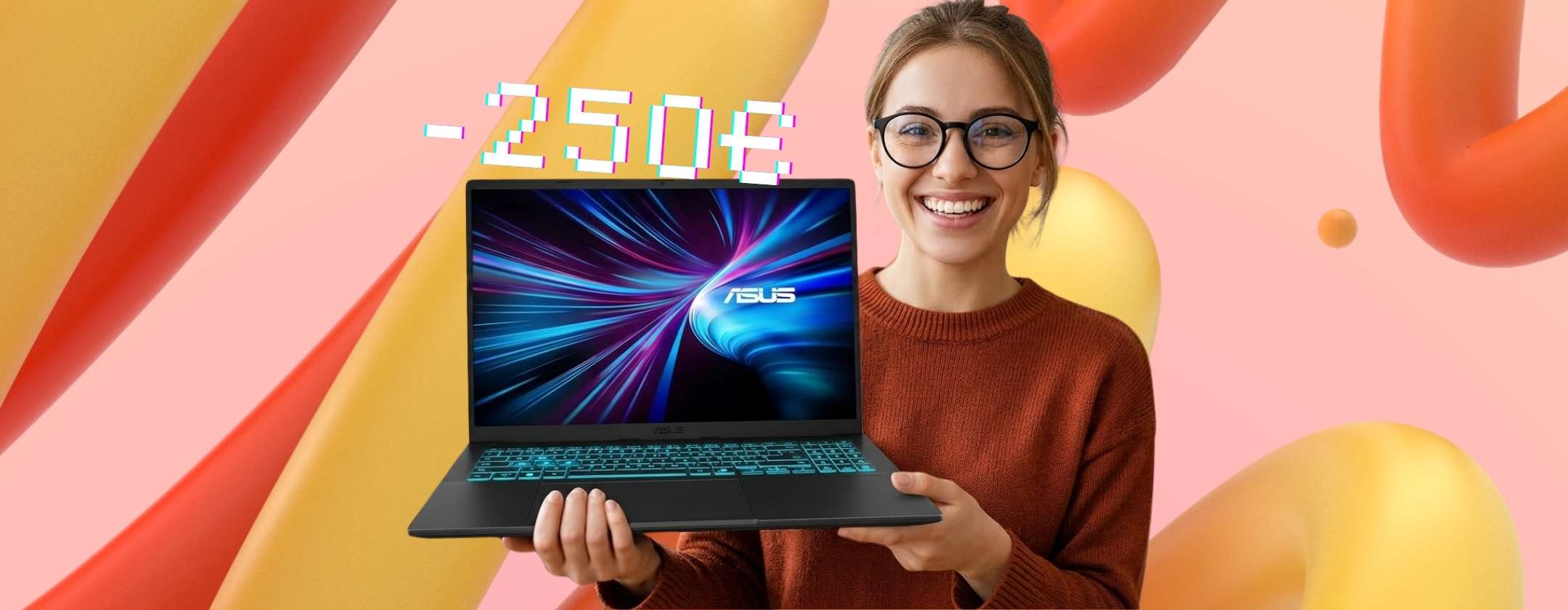 ASUS V16 con GeForce RTX 5060, Intel Core 7 240H, 16GB RAM e 1TB SSD (-250€)