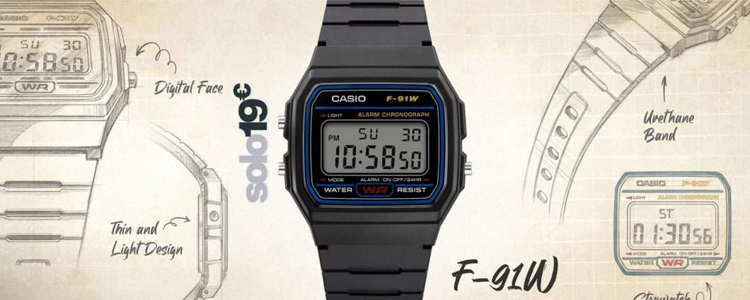 Bello senza tempo, oggi il CASIO F-91W è tuo a soli 19€ su eBay