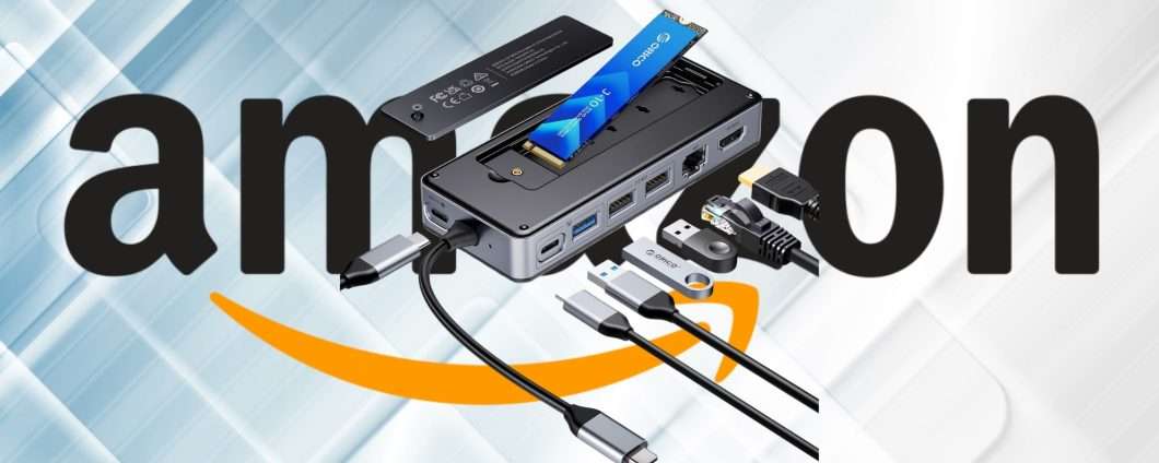Docking Station 8 in 1 con alloggiamento per SSD M.2 NVMe/SATA (42€)