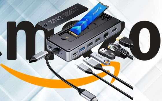 Docking Station 8 in 1 con alloggiamento per SSD M.2 NVMe/SATA (42€)