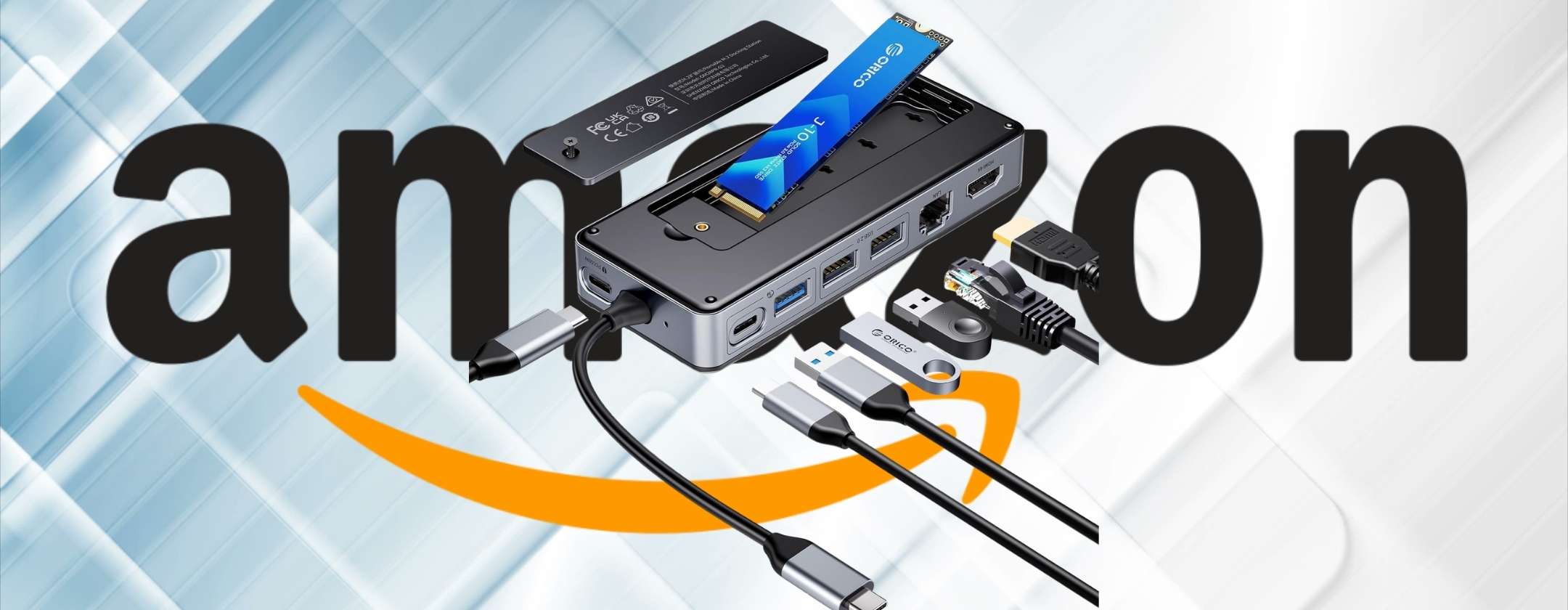Docking Station 8 in 1 con alloggiamento per SSD M.2 NVMe/SATA (42€)