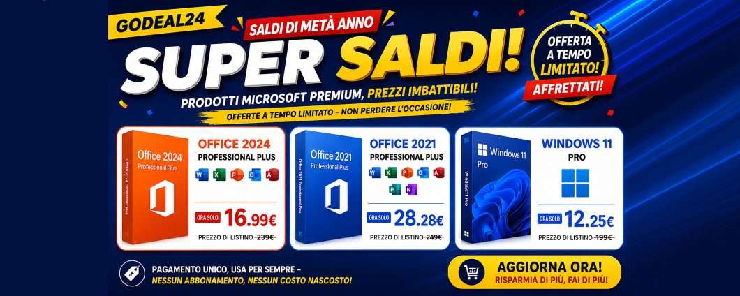 Super saldi software di metà anno: Office 2024 Pro a 16,99 € e Windows 11 Pro a 12,25 €