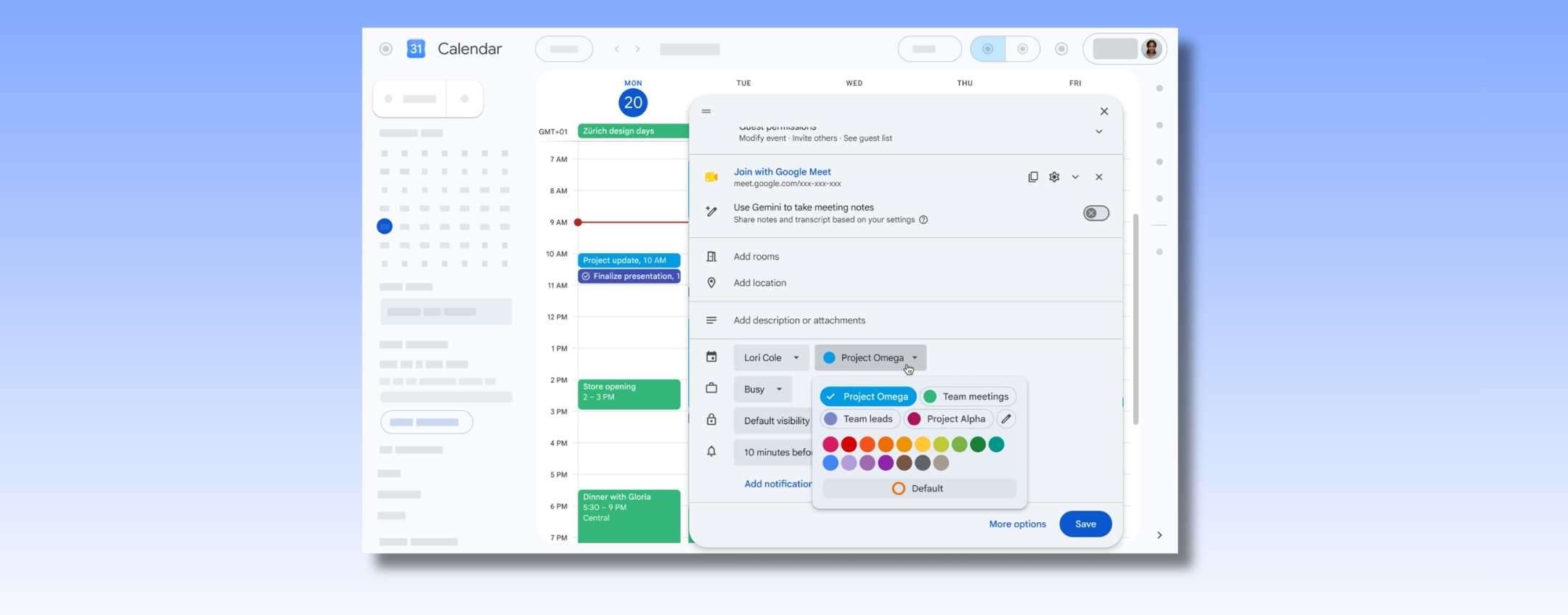 Google Calendar con 200 colori personalizzabili