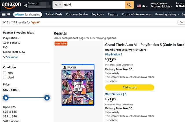 GTA 6 in vendita sulla versione USA di Amazon