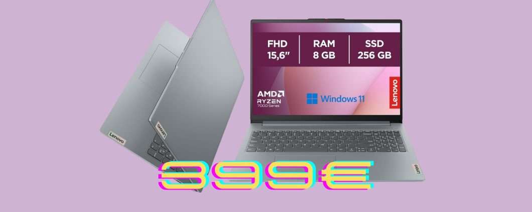 Lenovo IdeaPad Slim 3 da 15,6" con AMD Ryzen 3 a soli 399€ su Amazon
