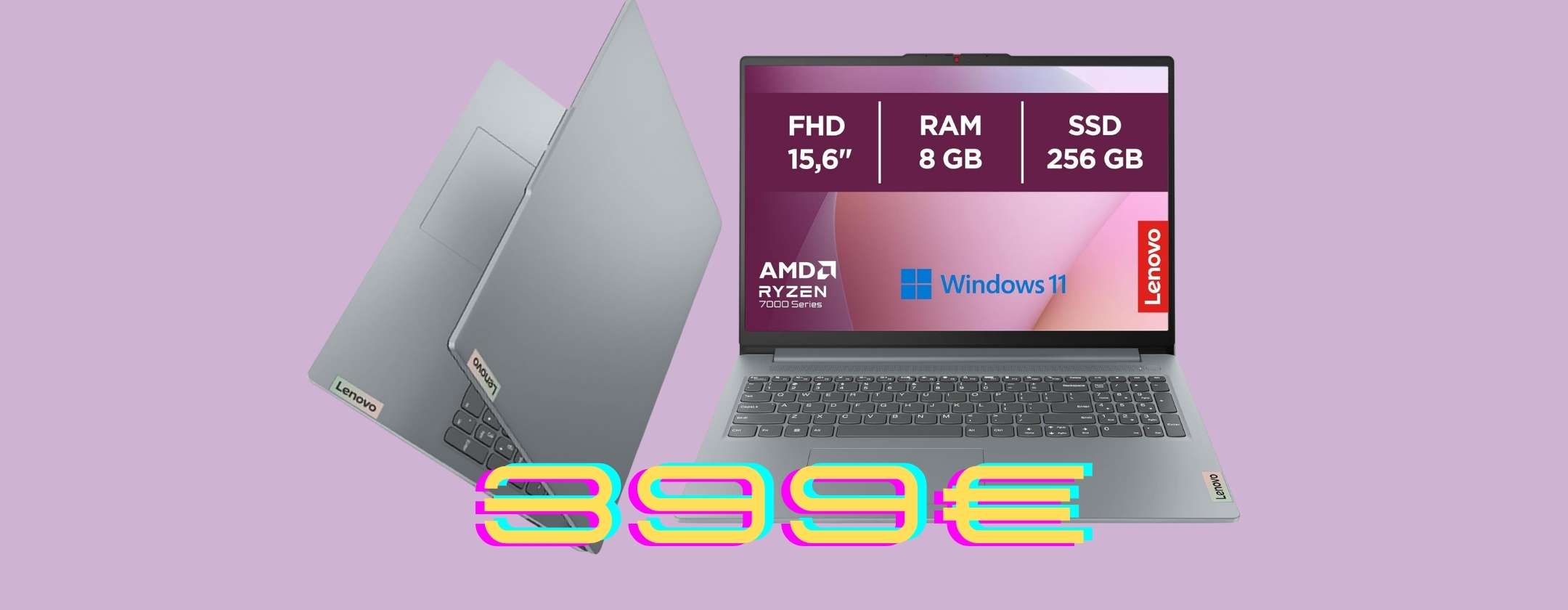 Lenovo IdeaPad Slim 3 da 15,6″ con AMD Ryzen 3 a soli 399€ su Amazon