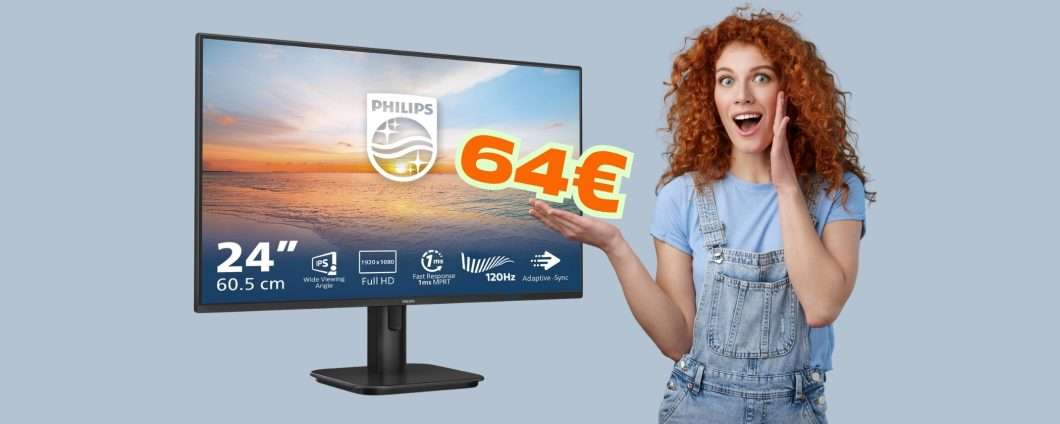 Monitor Philips da 23,8" IPS con refresh rate da 120Hz a soli 64€