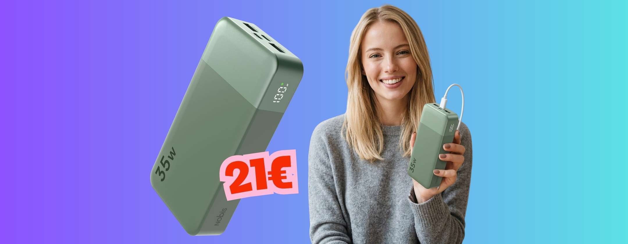 Ricarica i dispositivi anche fuori casa con questo Power Bank da 20000mAh a 21€