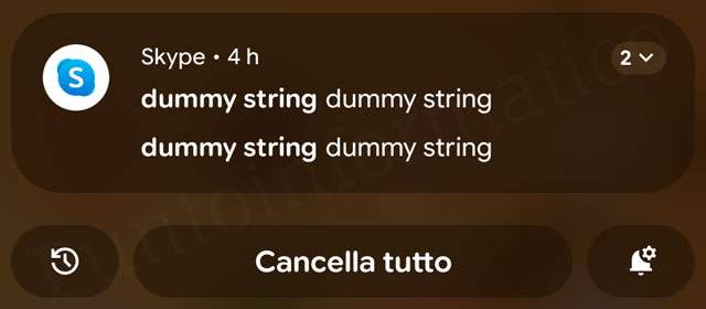 La notifica 'Dummy string' di Skype