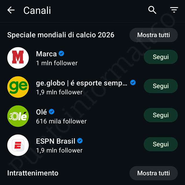 Lo Speciale mondiali di calcio 2026 tra i Canali di WhatsApp