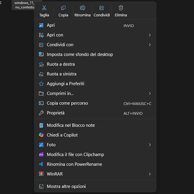 Il menu contestuale di Windows 11 in Esplora file