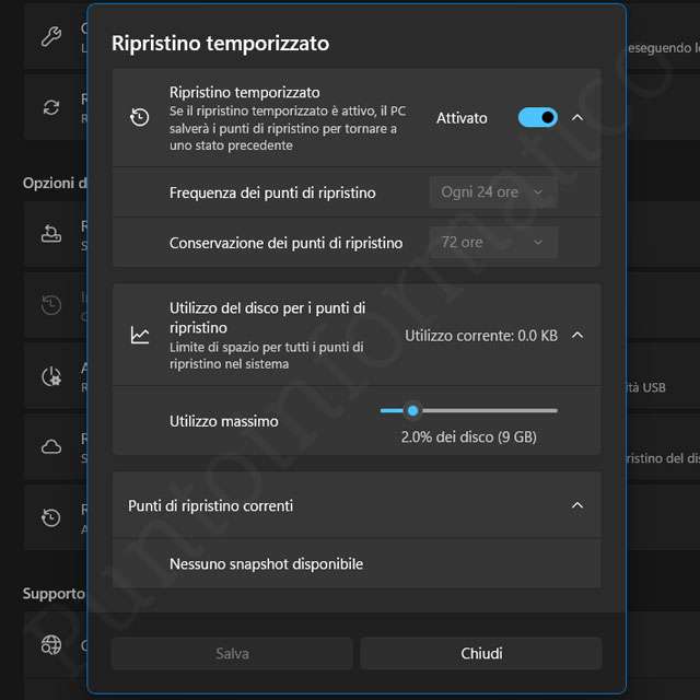 Il Ripristino temporizzato (Point-in-time Restore) tra le impostazioni di Windows 11