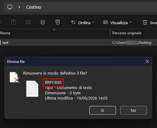 Il bug del cestino di Windows