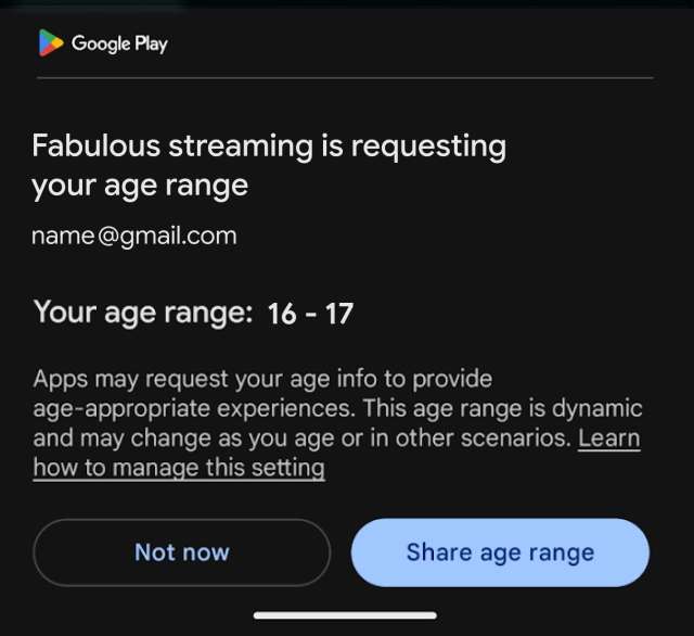 App Android con richiesta intervallo età