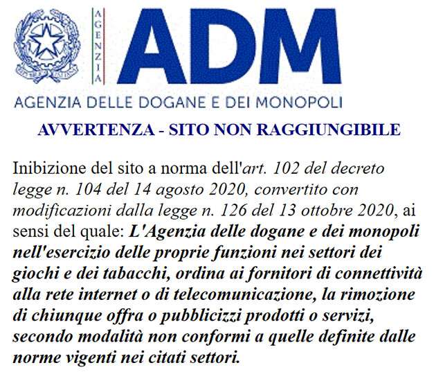 L'avviso di ADM sull'impossibilità di accedere al sito