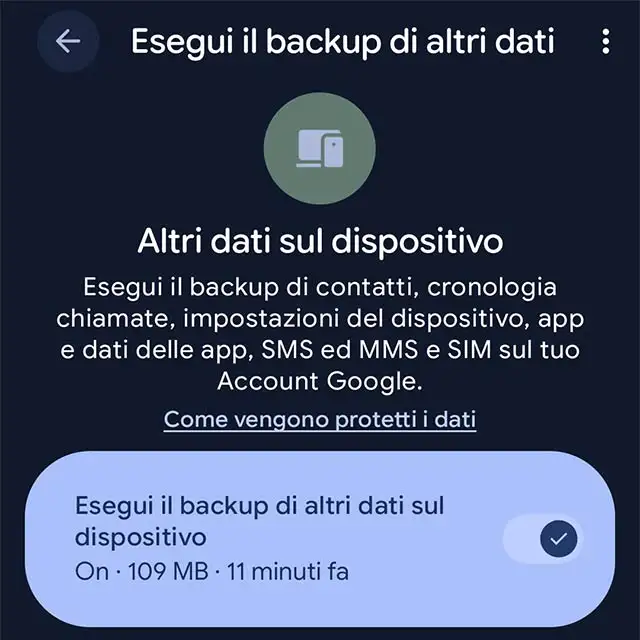 L'impostazione relativa al backup di Android
