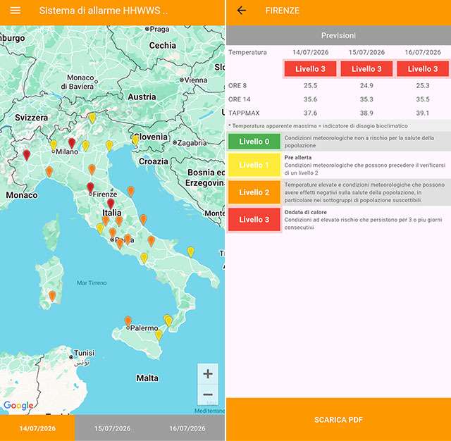 Screenshot per l'applicazione Caldo e Salute